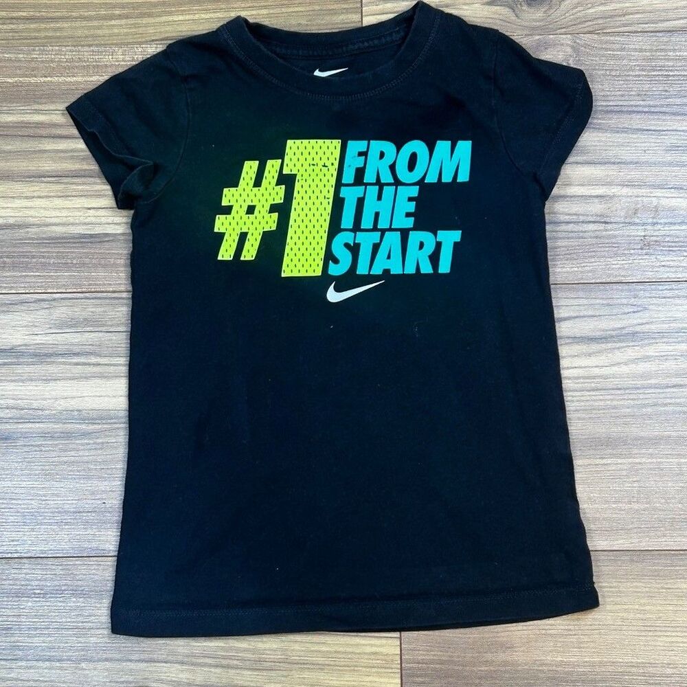 Nike Graphic T-Shirt Kids Size 6X Black #1 From The Start Swoosh Tee